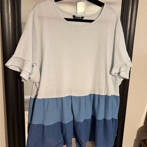 BloomChic Light and Dark Blue Color Block Tee